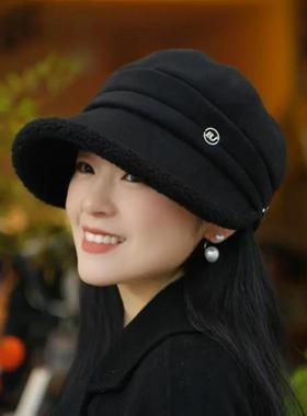 大地Terrene品质百货羊羔xz绒秋冬鸭舌帽时尚保暖简约加厚法式休