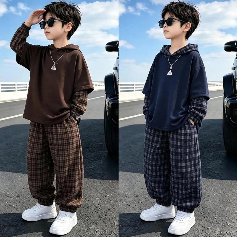 享来优品严选男童春秋套装中大童儿童洋气休闲时髦两件套假两件