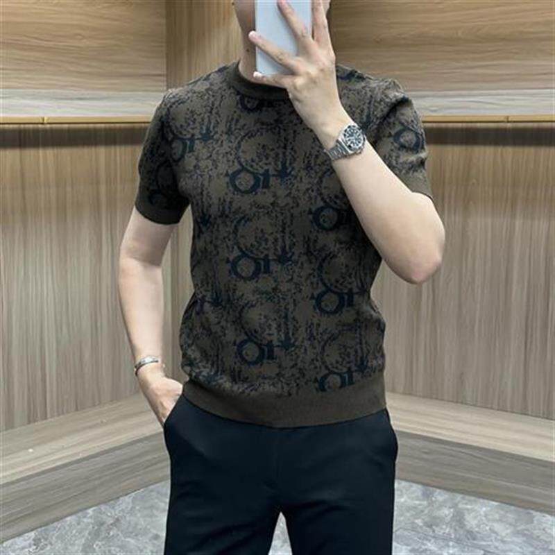 绅度轩服饰q春f季针织短袖圆领男士打底衫提花保暖修身潮流时尚