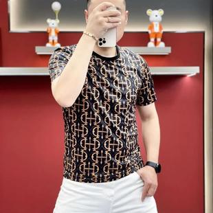修身 绅度轩服饰25夏季 印花潮流T恤时尚 男士 弹z力上衣短 圆领R个性