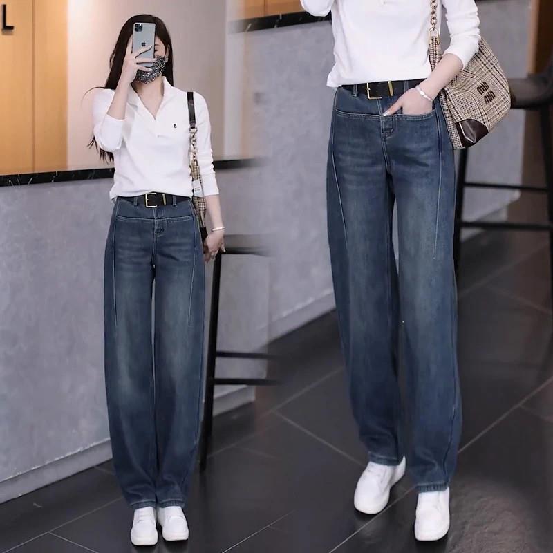 千物集轻奢怀J旧复古牛仔裤女早秋新高腰弯刀裤香蕉裤阔腿宽松裤