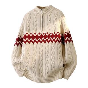 青云衣阁重磅秋冬季潮牌半拉链男针织衫加厚保暖内搭半高领毛衣