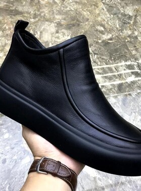 美丽霞有单有棉秋冬男款高筒皮鞋黑色加绒休闲舒适男鞋气质百搭