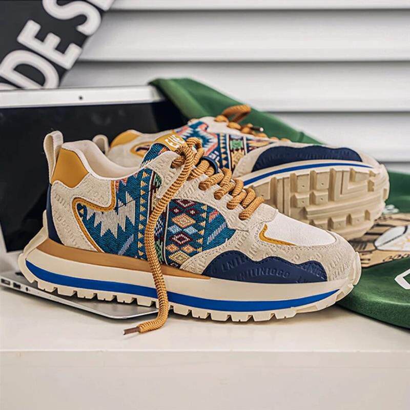 春秋新款男鞋潮流时尚印花刺绣运动休闲鞋舒适厚底增高鞋子男