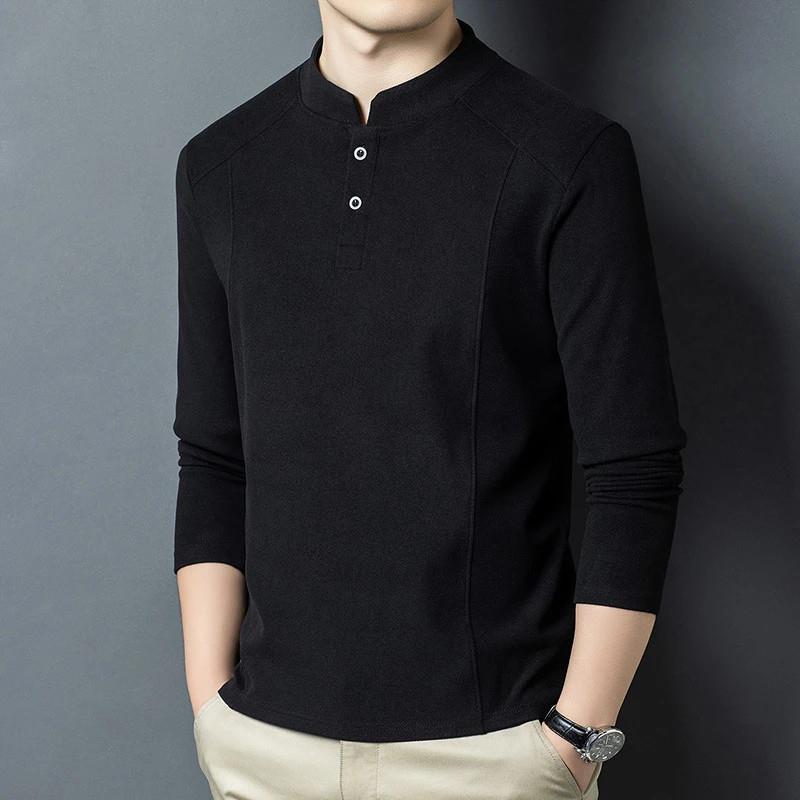 匠型男装铺新款秋冬男士保暖双面德绒打底衫立M领长袖T恤衫上衣