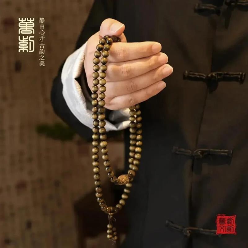 臻品志2甄选老料高端工艺金丝文玩沉香手持阴沉木108颗盘玩珠