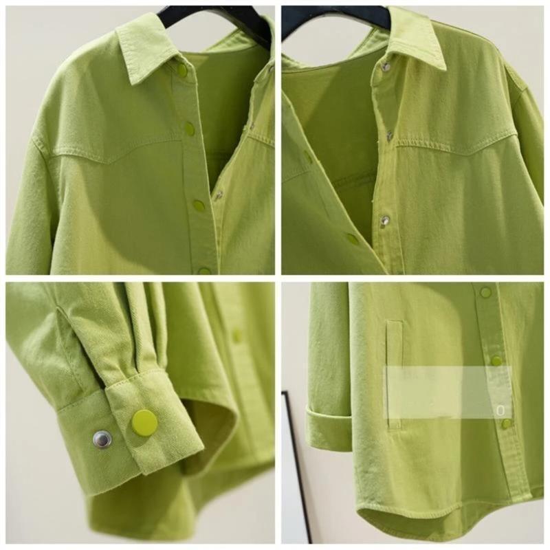 丝柔SIROUF品质服饰专店1牛油果绿纯棉衬衫上衣叠穿女士衬衣外套