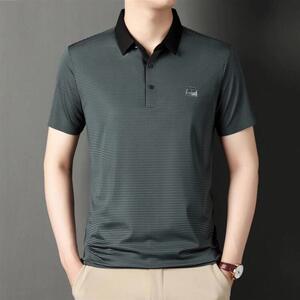 皇艺品质男装2夏新款男士条纹翻领短袖上衣中年休闲冰丝无痕Polo