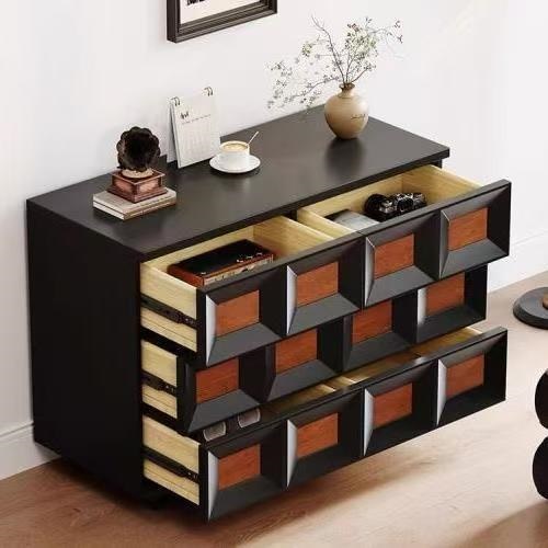 方寸.法式实木复古卧室六斗柜撞色创意设计师玄关柜中古收纳置物