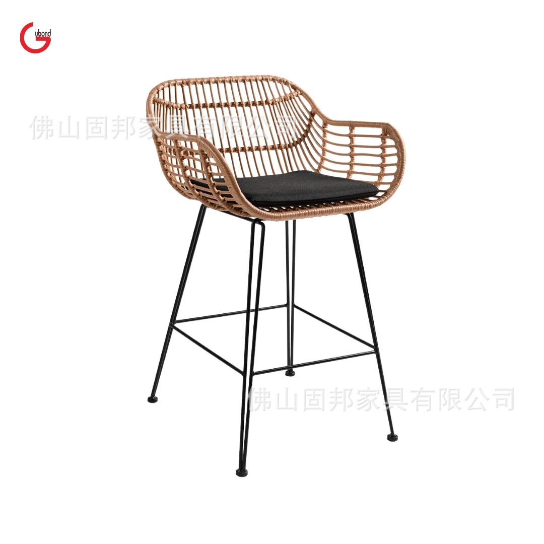 户外吧椅高脚凳家用休闲藤编椅露天酒吧吧台网红咖啡厅餐厅靠背椅