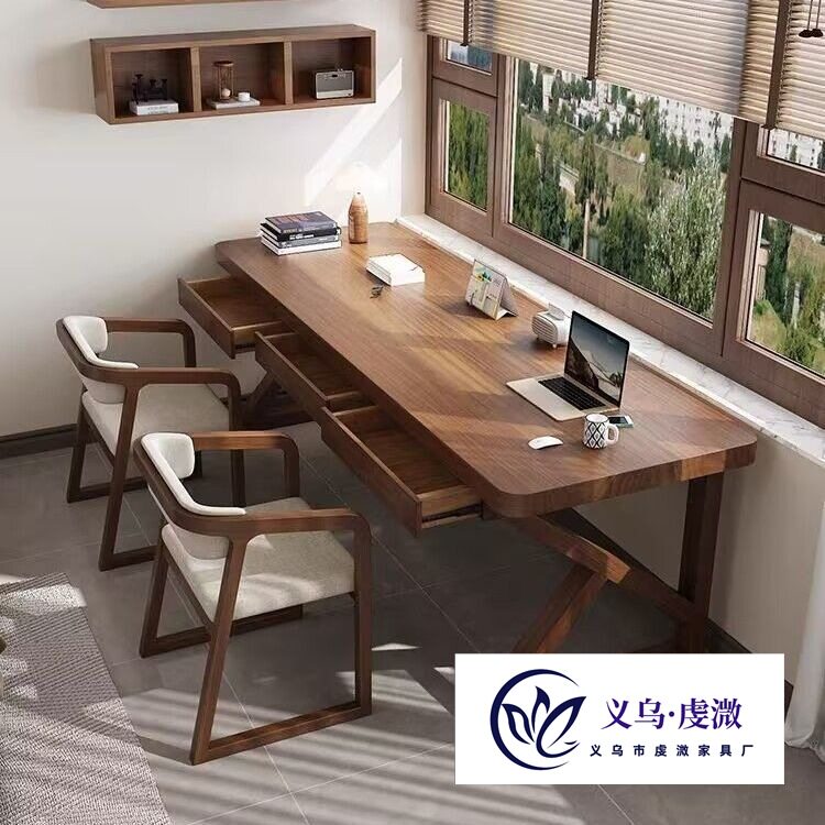北欧全实木电脑桌双人长条桌带抽屉家用学习桌卧室简约实木办公桌