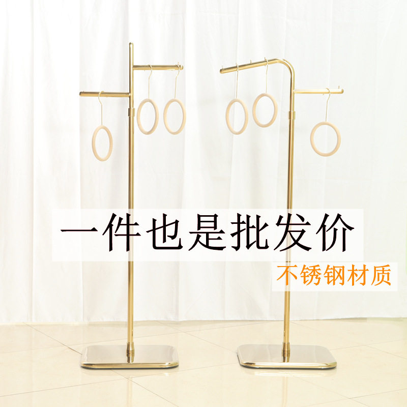 服装店展示架落地式衣帽架正侧挂橱窗道具陈列架简约不锈钢挂衣y^