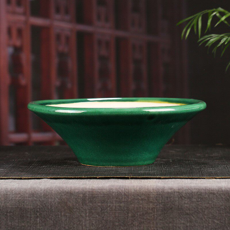 宜兴紫砂花盆批发大号创意敞口圆形冰裂阳台落地桌面装饰盆景YD10