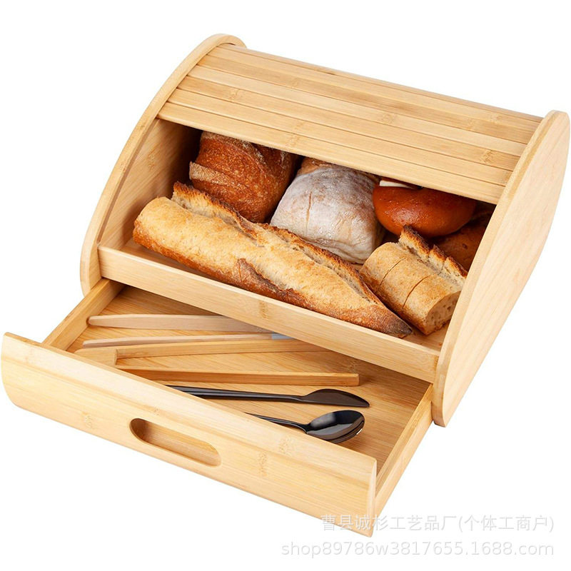 竹制面包收纳盒面包箱厨房食品储物箱烘焙用具整理防尘面包储存盒
