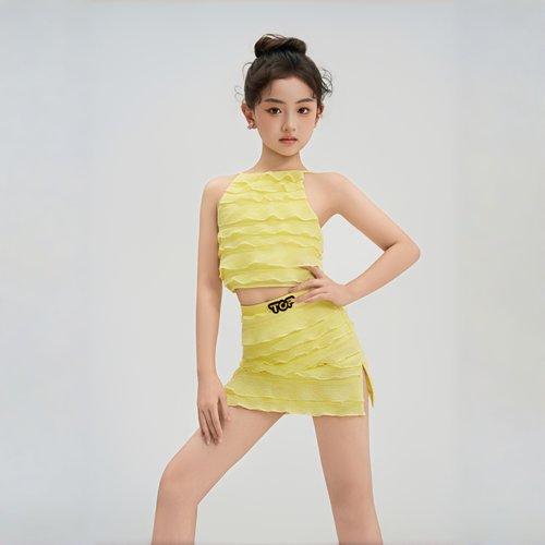 TOP2026春夏新品柠檬奶冻专业拉丁舞套装儿童练功艺考表演两件套