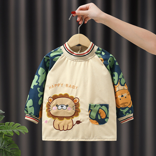 秋冬宝宝罩衣儿童围裙防水防脏灯芯绒男童婴儿吃饭围兜护衣反穿衣