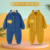 灯芯绒宝宝连体衣一体式 罩衣全身防脏男女宝宝学步护衣爬行服哈衣