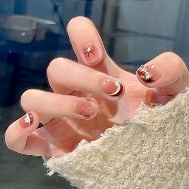 【蝴蝶结圣诞树】手工穿戴甲热辣法式温柔冬季圣诞蝴蝶结圣诞树