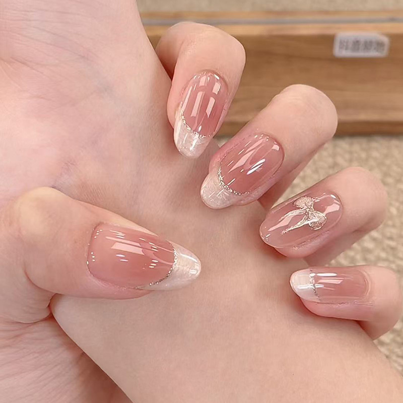 【金玉腰】夏季新款溜边法式纯手工穿戴甲气质千金显白手工穿戴甲