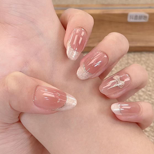 【金玉腰】夏季新款溜边法式纯手工穿戴甲气质千金显白手工穿戴甲