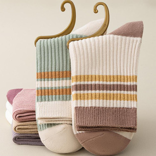 袜子女款纯棉双针无骨中筒袜防臭吸汗2025新款秋冬季运动全棉长袜