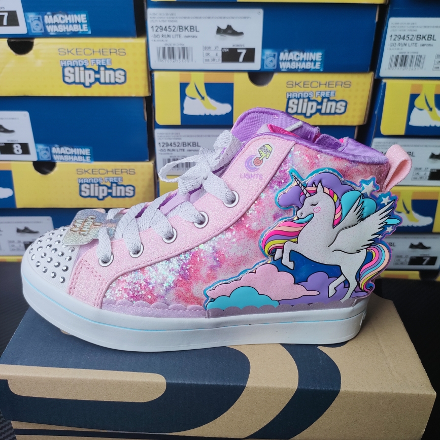 Skechers斯凯奇女童鞋2024新款可开关闪灯鞋拉链休闲板鞋314399L