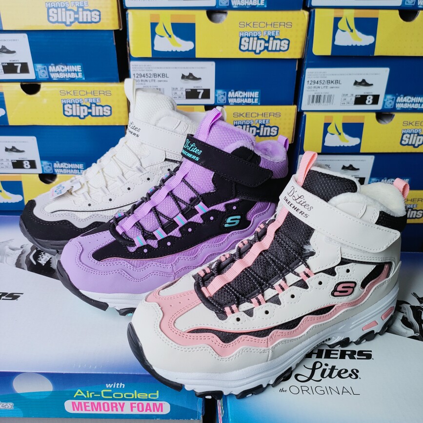 Skechers斯凯奇女童舒适冬季加绒老爹运动魔术贴休闲靴303952L