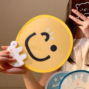 学生手持扇子随身便携式 可爱卡通折叠迷你小团扇夏季 口袋布面圆扇