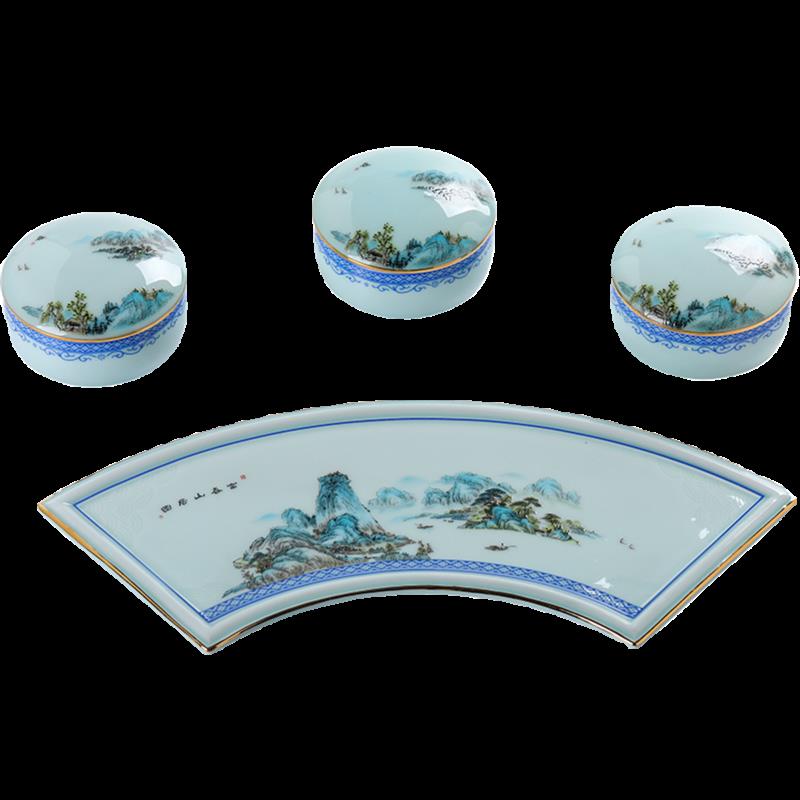 景德镇陶瓷果盒创意仿古干果盒小吃盒中国风书卷茶盘茶点盘壶承盘