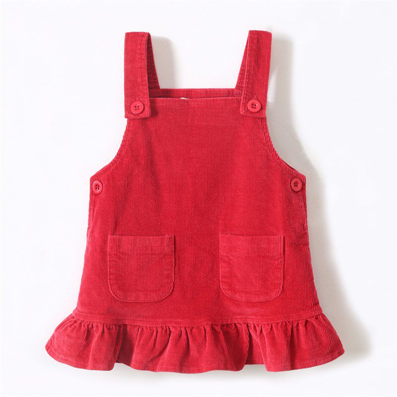 洋气可爱女童红色吊带裙灯芯绒秋冬女宝宝背带裙鱼尾公主裙儿童装