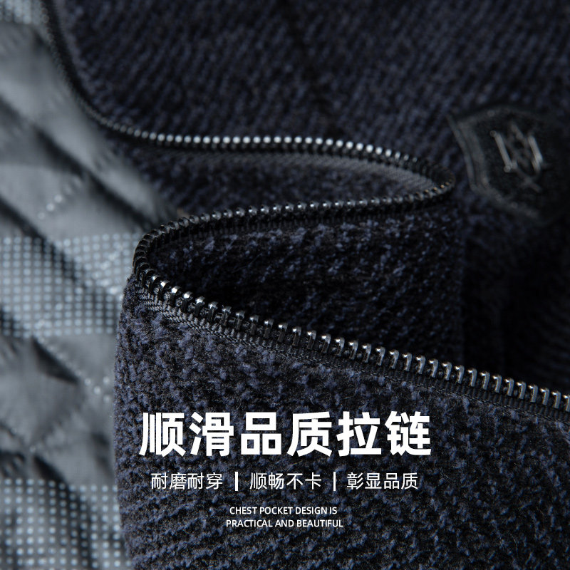 爸爸装雪尼尔外套秋冬款中老年男士毛呢厚款夹克中年男装开衫上衣