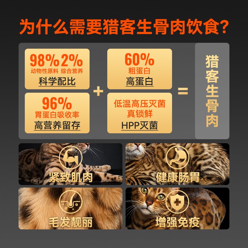 猎客冻干猫粮生骨肉猫主食猫咪鸡肉冻干兔肉增肥发腮猫零食冻干