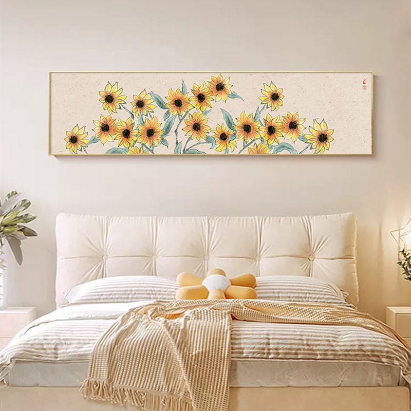 法式中国风花卉床头装饰画新中式主卧室背景墙挂画客厅粉色花壁画