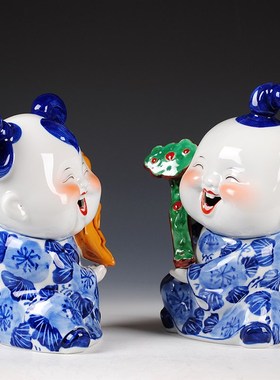 景德镇陶瓷青花瓷器娃娃家居客厅摆设中式摆件工艺品结婚礼物礼品