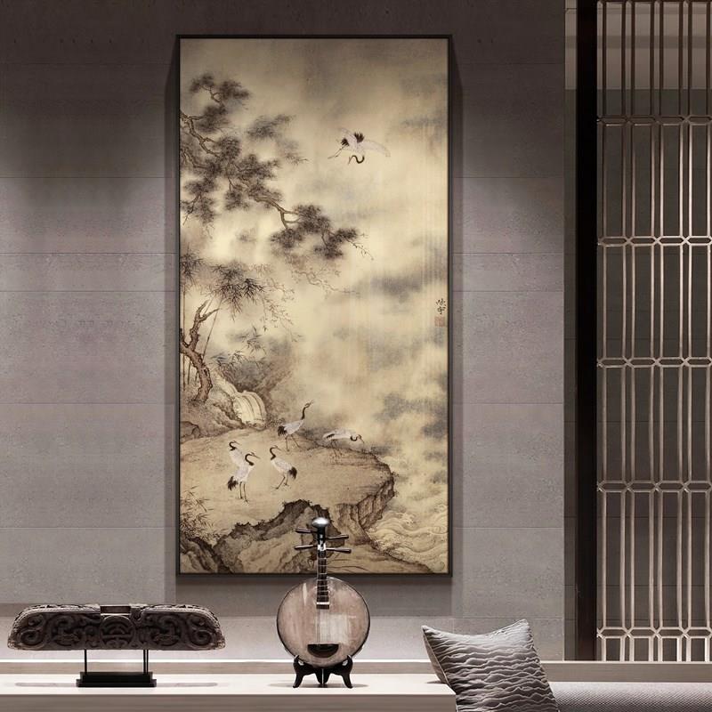 新中式进门玄关挂画《松风祥鹤》走廊过道装饰画书房风景艺术家画