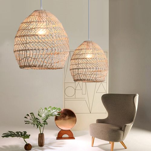 藤艺吊灯编织藤条日式民宿茶室竹编禅意灯设计师复古个性灯笼灯具