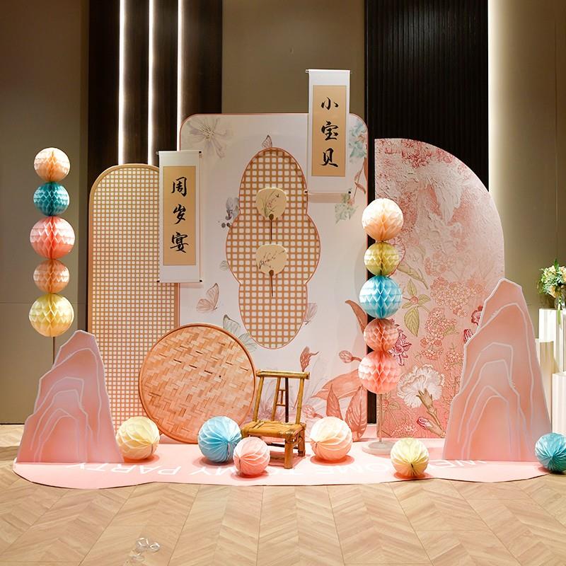 男龙宝宝周岁生日背景气球kt板装饰抓周宴布置婴儿女酒店场景定制
