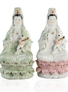陶瓷求子观音菩萨佛像工艺品禅意摆件送子娘娘神像供奉家用摆设品