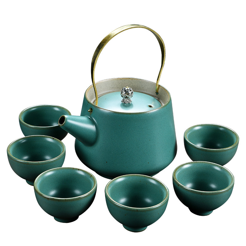 陶瓷茶具套装功夫茶具整套青瓷提梁壶大号古陶泡茶具仿古茶壶茶杯