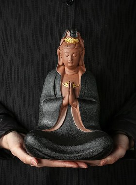 辉道 陶瓷工艺渡海观音菩萨自在观世音客厅饰品玄关禅意摆件