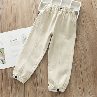 洋气童装2024春款儿童女童纯棉高弹休闲裤 宝宝中大童束口工装裤