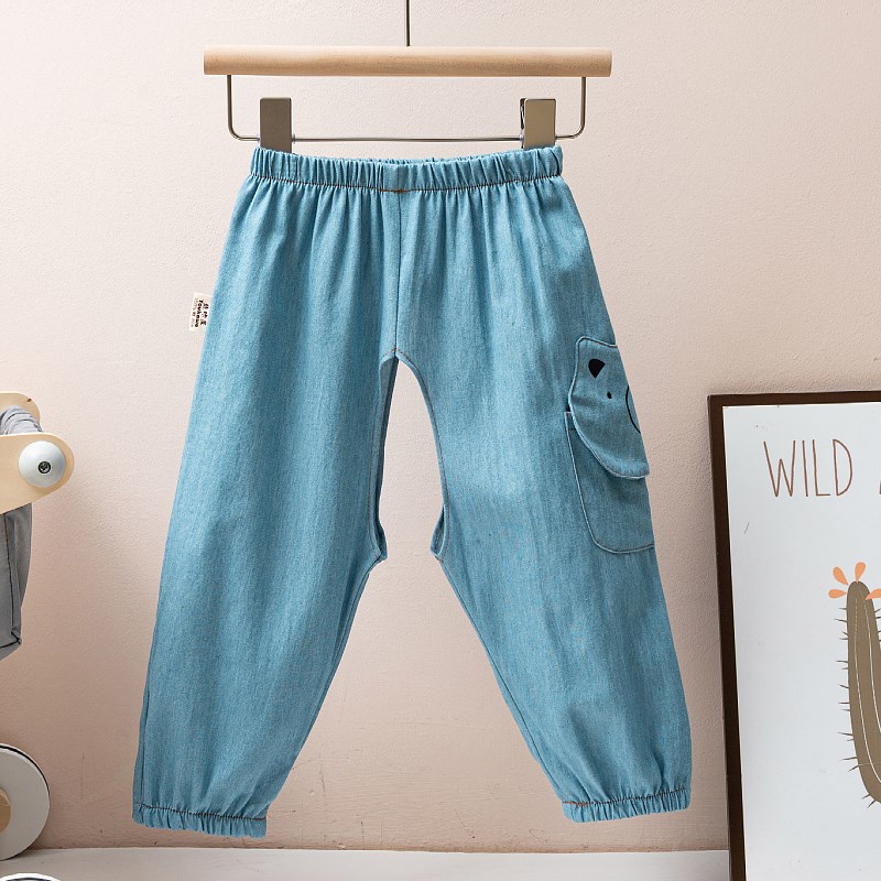 宝宝开裆裤纯棉夏装女男童超薄超软防蚊空调宽松牛仔裤子夏季开档