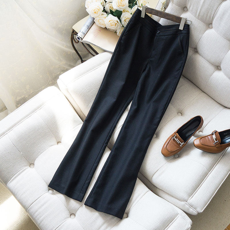 毛呢裤子女秋冬黑色西装裤微喇高阶羊毛直筒裤长裤修身西服正装裤