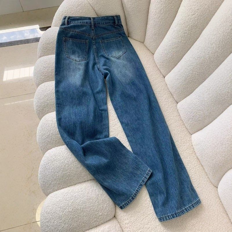 复古蓝宽松直筒牛仔裤女秋冬新款高腰显瘦美式垂感百搭窄版阔腿裤,女装/女士精品,卫裤,淘宝优惠券,粉丝福利购,淘宝优惠卷