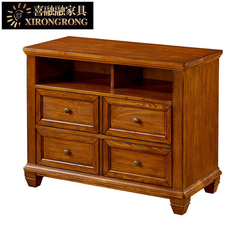 美式全实木电视柜1米卧室储物柜高款简约欧式复古小户型一米长