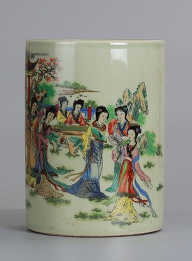 仿清同治瓷器古董古玩景德镇陶瓷粉彩人物金陵十二钗笔筒家居摆饰