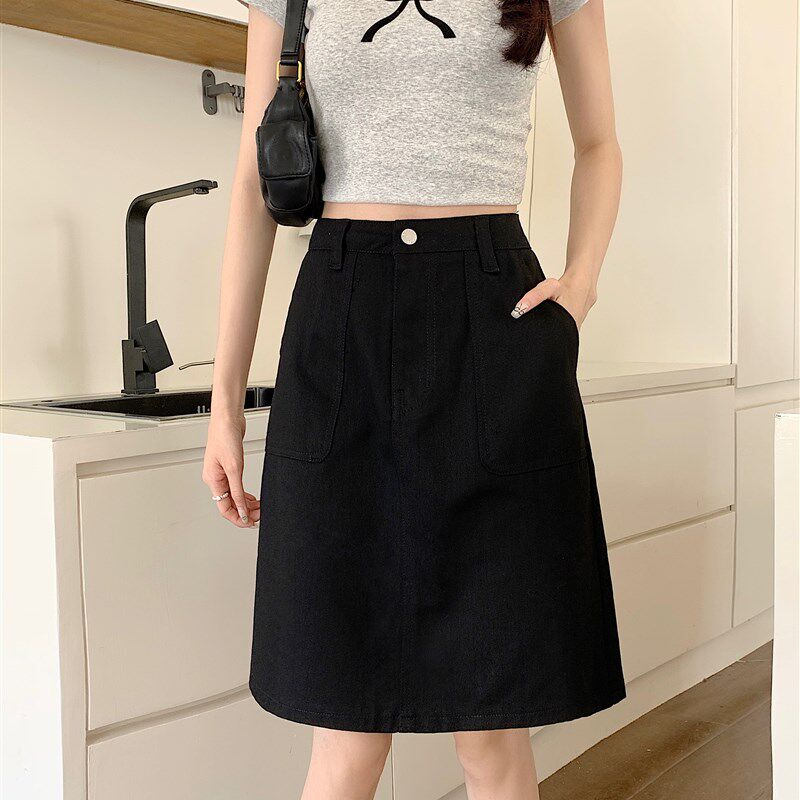大码牛仔半身裙女中裙胖mm夏季中长款高腰a字裙显瘦遮跨包臀裙子