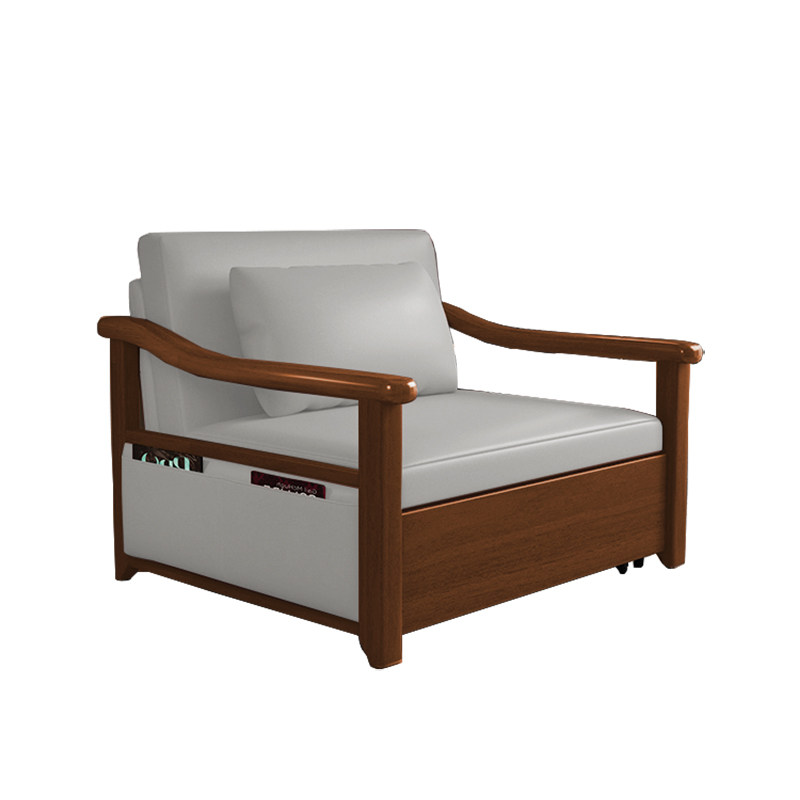 单人实木胡桃木色两用免洗科技布沙发床可折叠储物多功能小户型