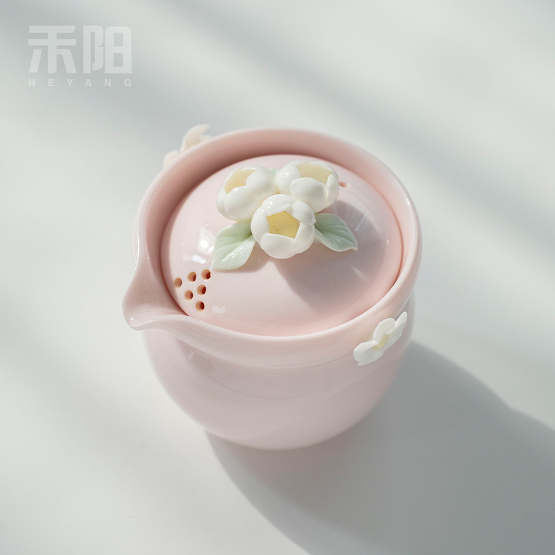 禾阳纯手工捏花快客杯一壶二杯便携式户外陶瓷旅行功夫茶具小套装