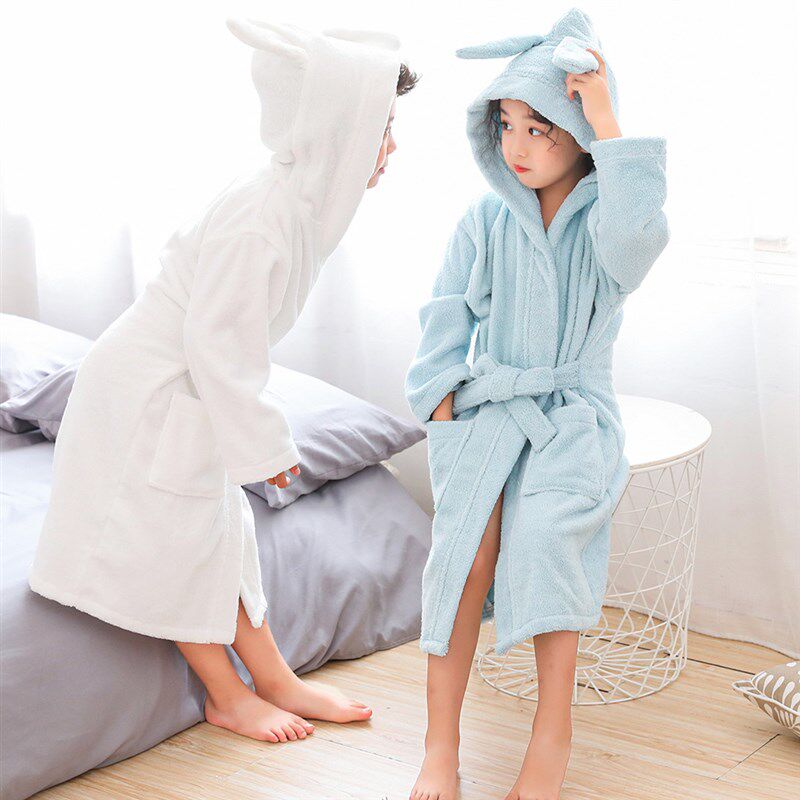 A类加厚纯棉儿童浴袍毛巾料吸水浴衣男女童卡通睡袍秋冬全棉长款